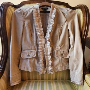 White House Black Market Velvet Ruffle Riding Peplum Blazer Jacket Beige Size 2